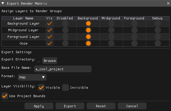 Export Render Matrix Dialog